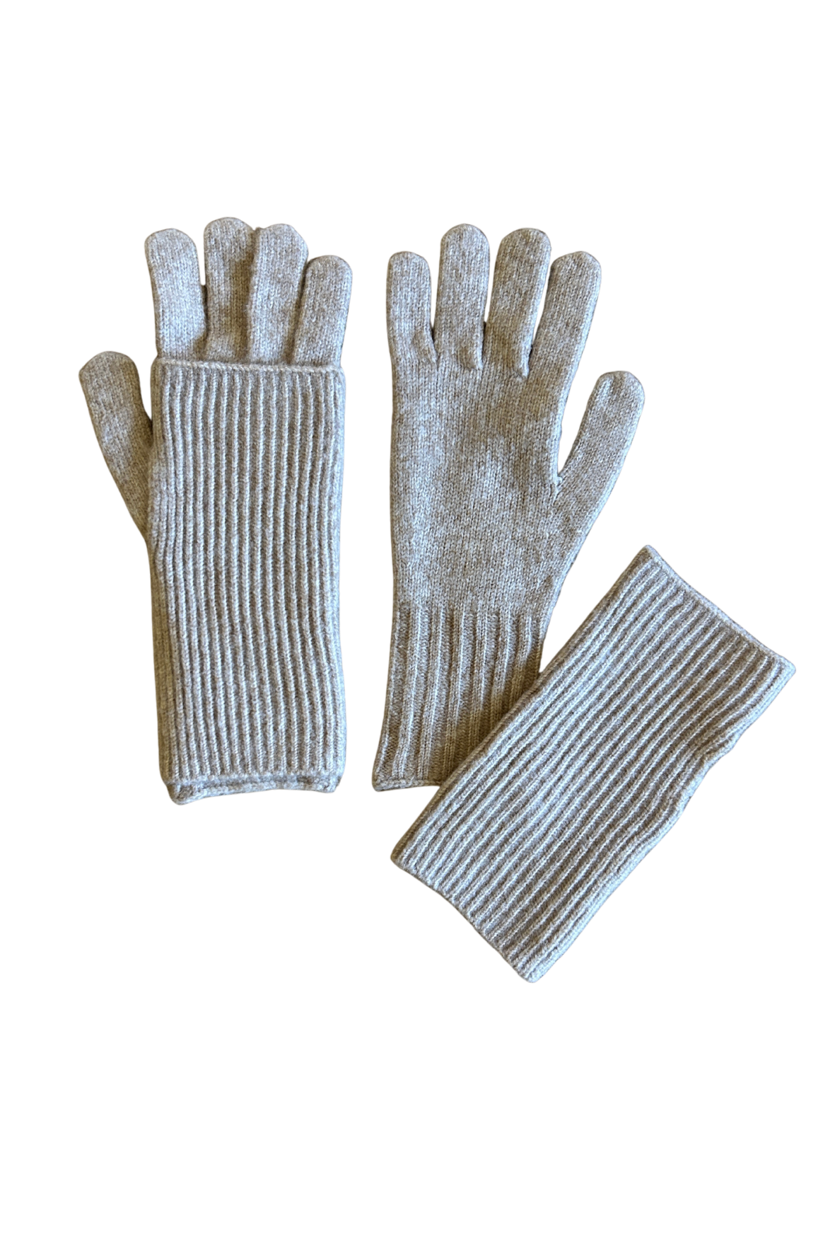 Pair of beige gloves on a white background