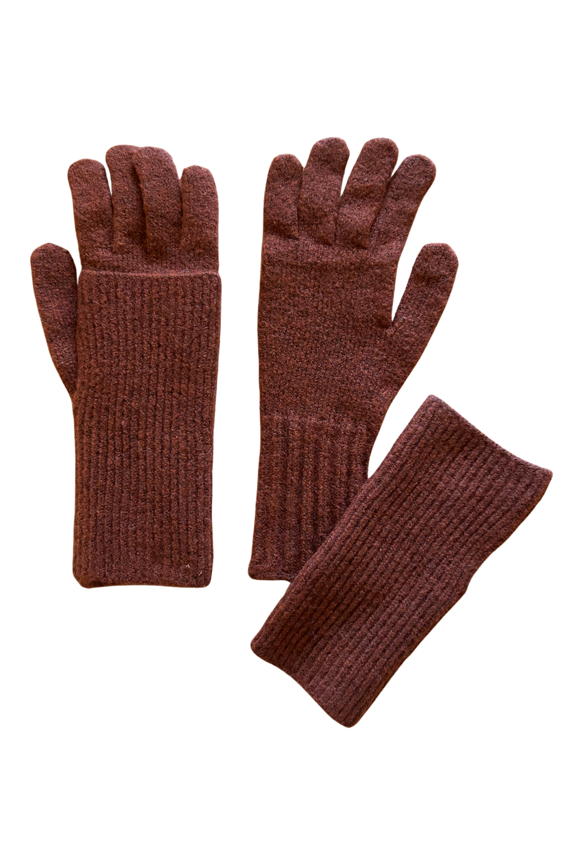 Pair of brown gloves on a white background