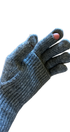 Gray gloves with touch screen tips on a white background