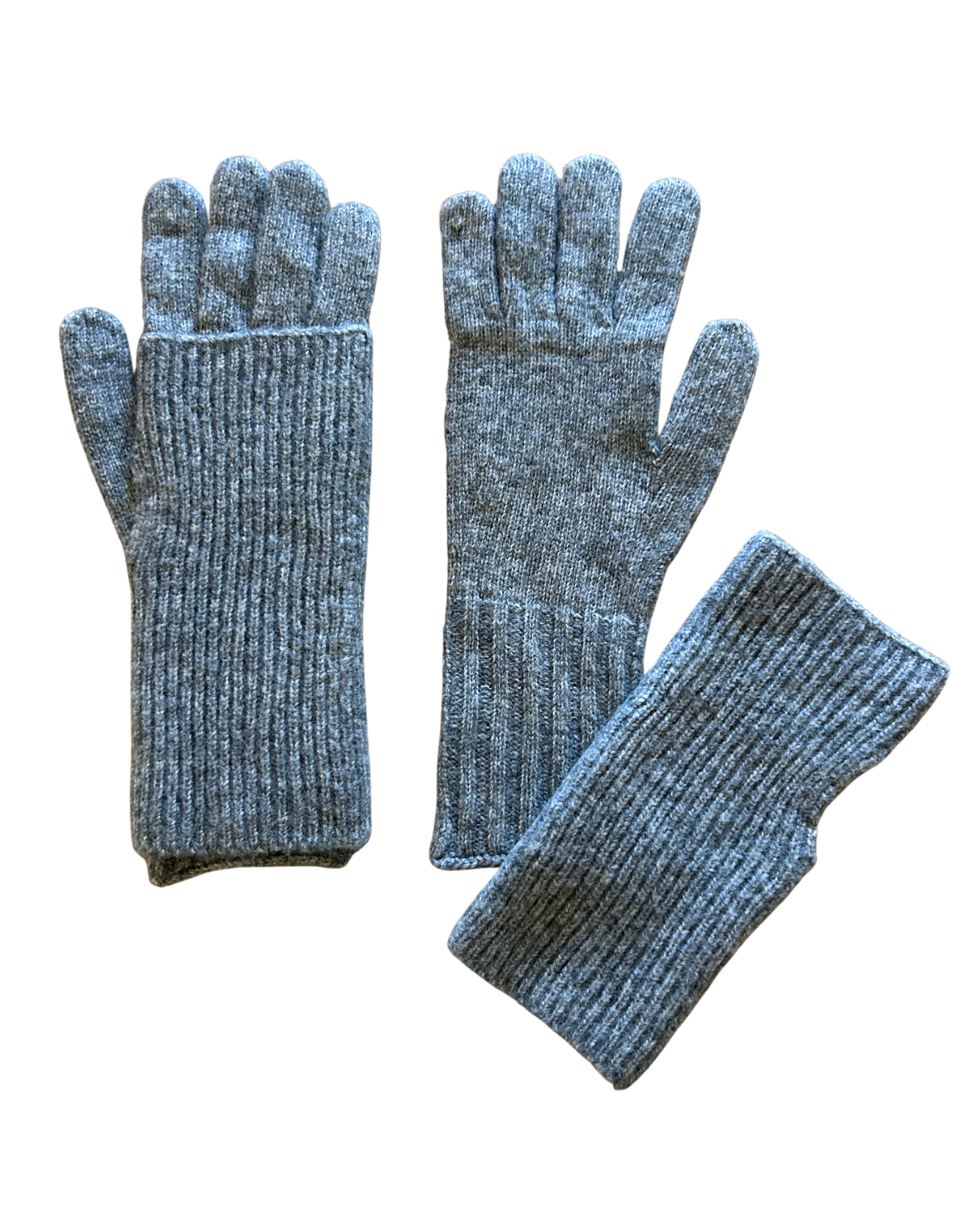 charcoal knitted gloves on a white background