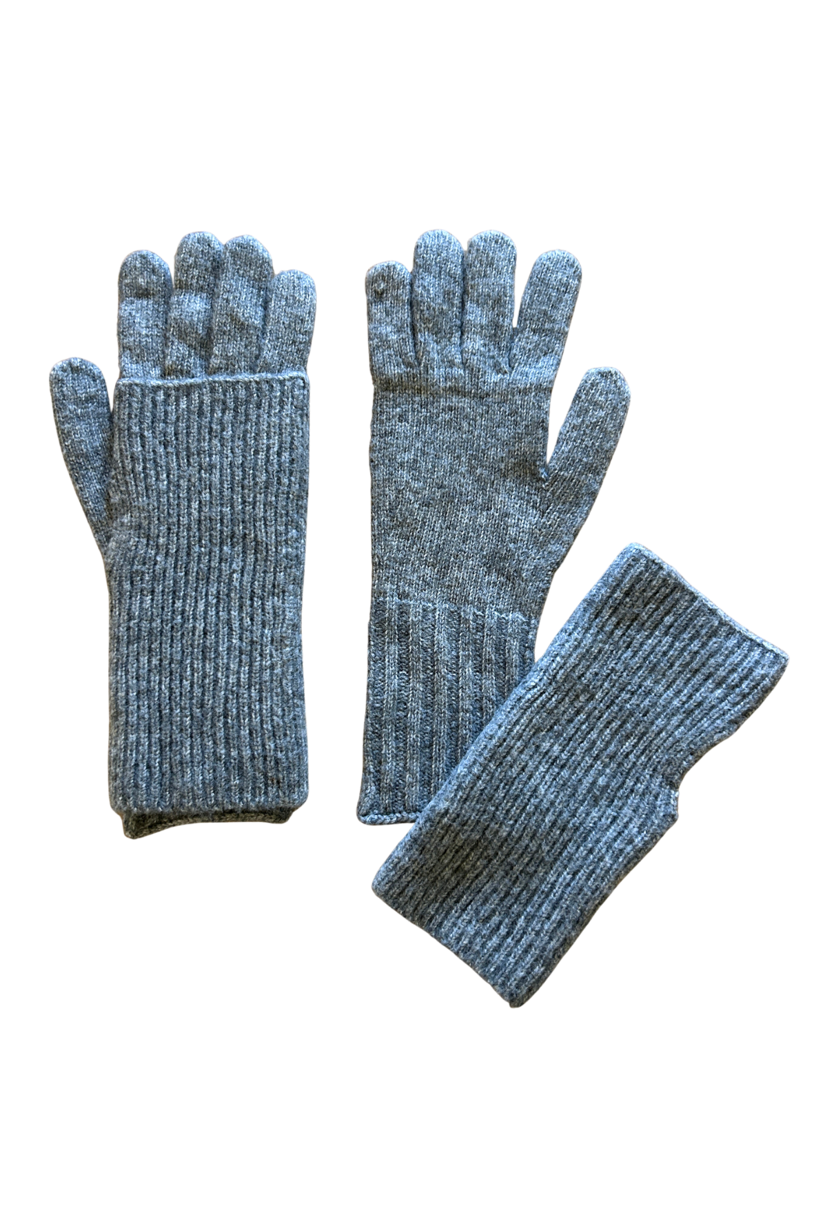 charcoal knitted gloves on a white background