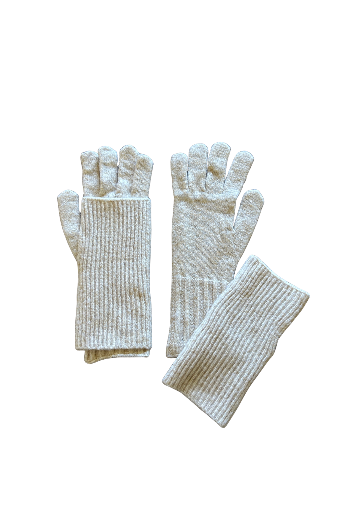 Pair of cream gloves on a white background